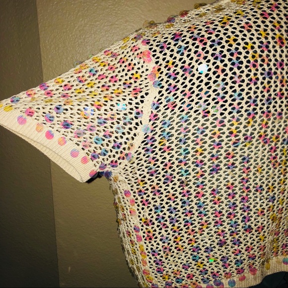 Cejon Champagne Sequin Open Knit Shrug Sz S/M - Picture 7 of 8